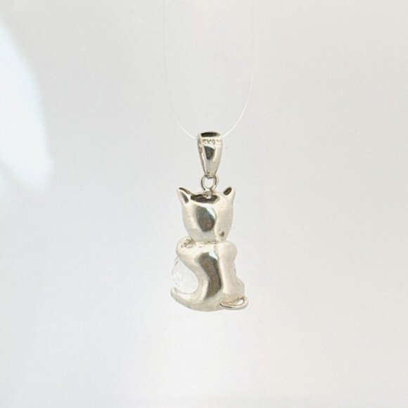 Brand New Sterling Silver Adorable Cat Kitten Pendant Charm Clear Crystal Ball - Picture 3 of 10